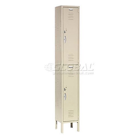 Global Industrial 2-Tier 2 Door Locker, 12W x 18D x 36H, Tan, Assembled 652148TN